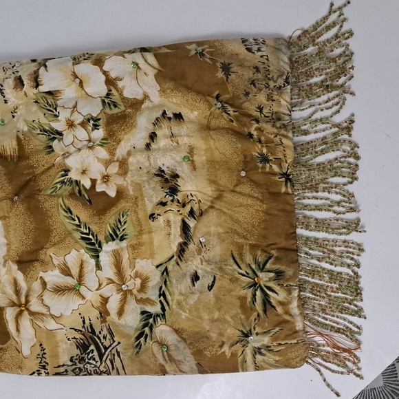 Vintage wood circle handle Hawaiian print beaded tassel fringe retro purse - Picture 3 of 16